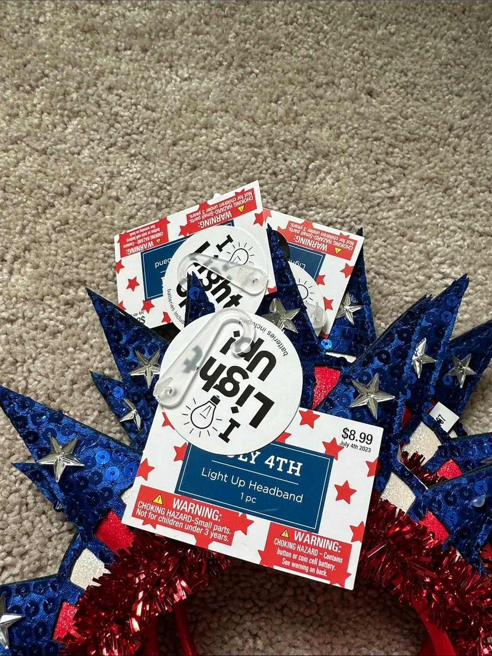 Three Patriotic Light-Up Star Headband - Red and Blue